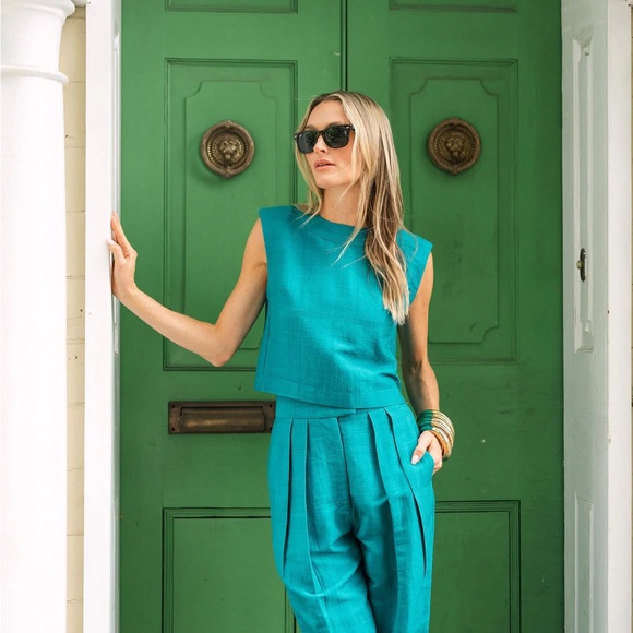 NWT Julia Amory Jade Dupioni Silk Slim Crop Top | 100% Silk Sz Small - Picture 1 of 8